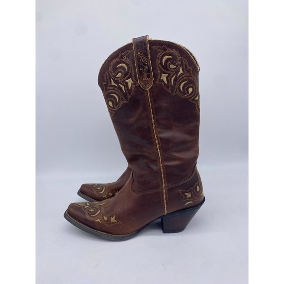 Durango Shoes - Durango Women Brown Leather 12” Western Cowboy Boots Embroidered Sz 8.5 M RD5414